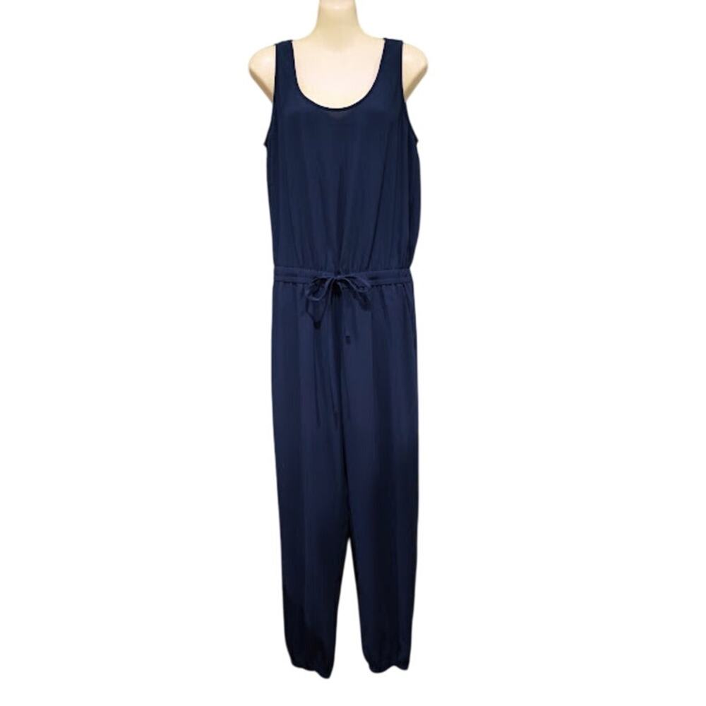 CAbi Sleeveless Jumpsuit with Elastcized Ankles and Drawstring Waist, Navy, Sz S